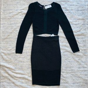 Bebe Body Con Forrest Green Long Sleeve Skirt Set